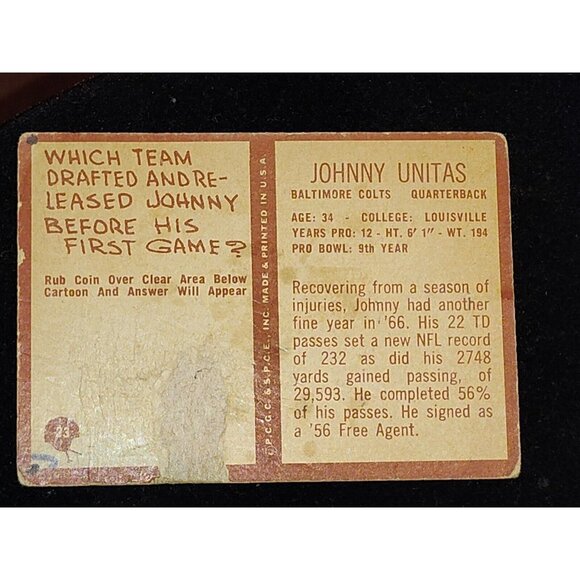 1966 &1967 Johnny  Unitas Philadelphia Football Cards - Picture 6 of 6